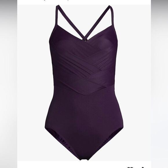 Land's EndX Back Pleated One Piece Swimsuit Various Soft Cup BlackBerry Various - Picture 2 of 7